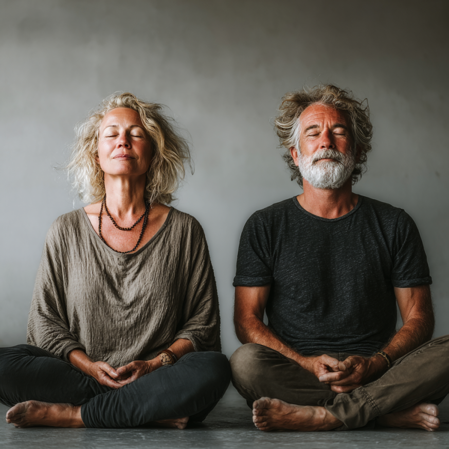 Літні люди практикують йогу